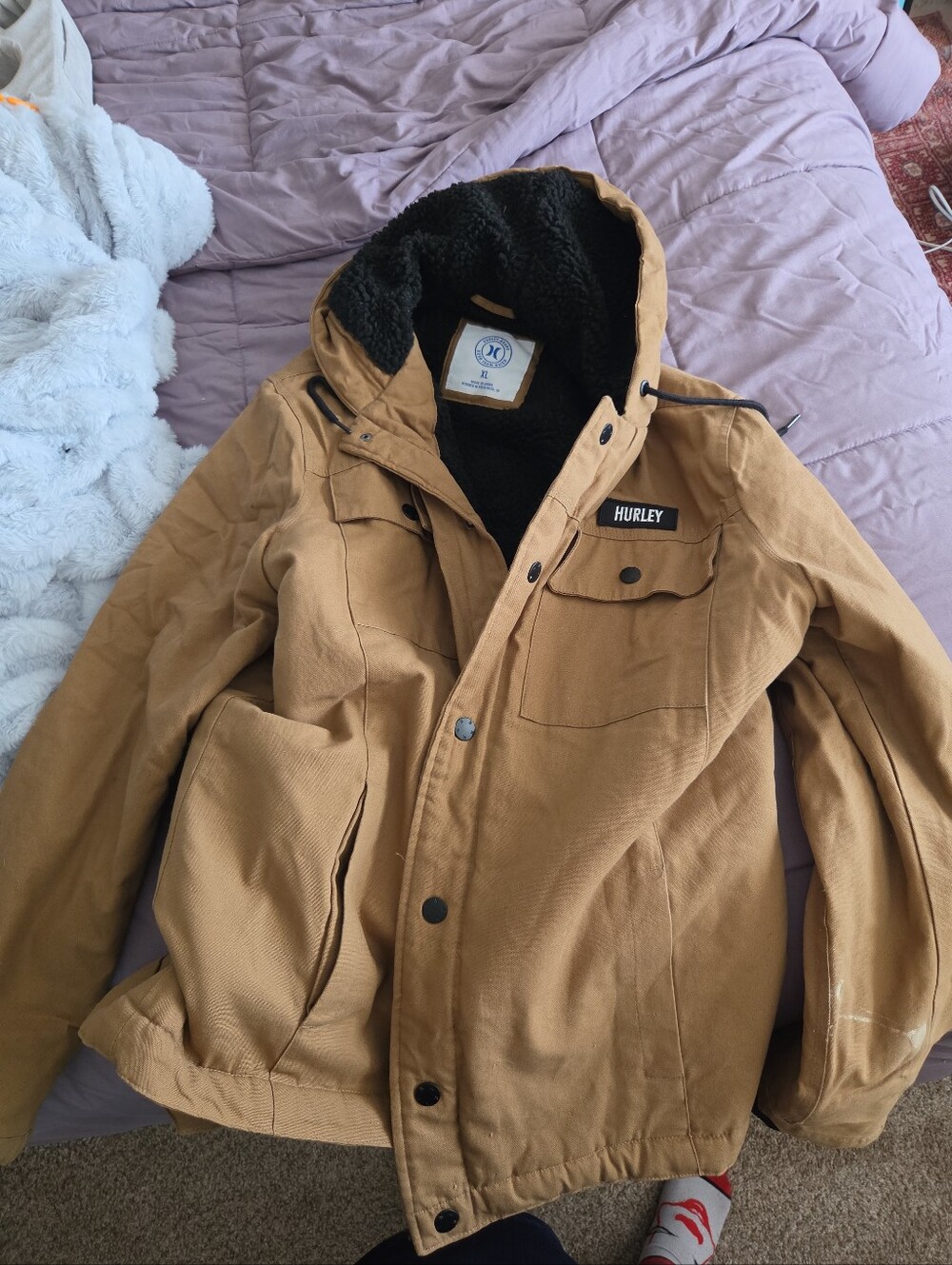 Hurley Black Sherpa Jacket with Tan Trim